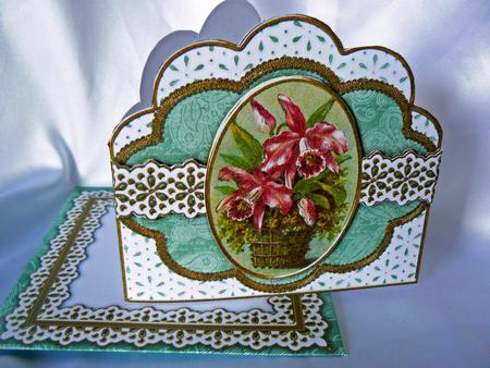 Orchid Basket Em Anglaise Scalloped 3D Decoupage Card Kit by Audrey Wilson