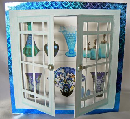 Acetate Open & Shut Windows Green Glass Display Cabinet Card by Audrey Wilson