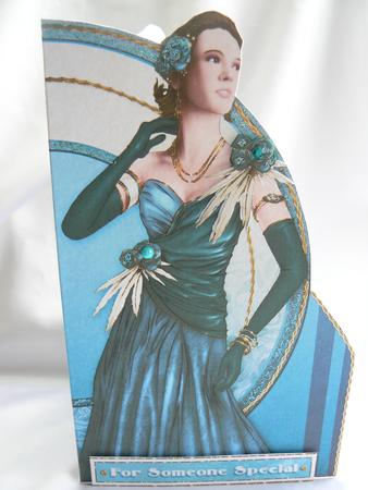 Art Deco Lady Rose (blue) Shaped Card by Audrey Wilson
