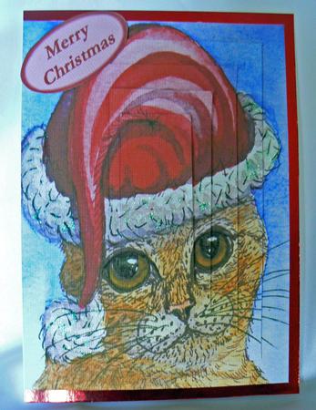 Ginger Cat in Her Holiday Hat Pyramage by Audrey Wilson