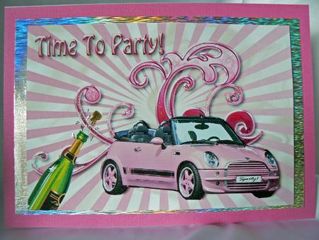 Time to Party, I Love My Pink Mini Car, A4 by Audrey Wilson