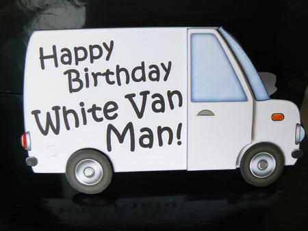 Happy Birthday White Van Man Shaped Card by Audrey Wilson