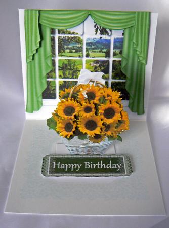 Sunflowers in a Basket in the Window 3D Decoupage Easel Card by Audrey Wilson