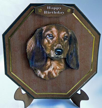 Long Haired Dachshund Plaque & Stand by Audrey Wilson