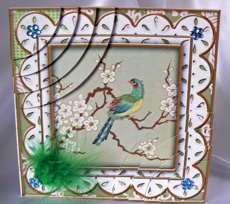 Oriental Green Bird Anglaise 6in Duo Corner Stacker by Audrey Wilson