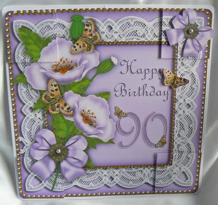 Lilac Poppy Butterfly 90th Birthday 8in Picture Topper by Audrey Wilson