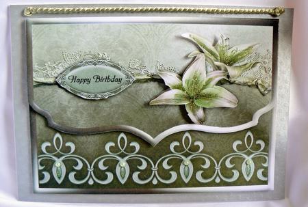Pretty Lilies Green Grey Fancy Scalloped Edge Envelope Card by Audrey Wilson