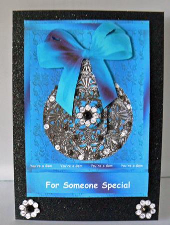 Aqua Gem Pendant Pyramid with Ribbons & Bow by Audrey Wilson
