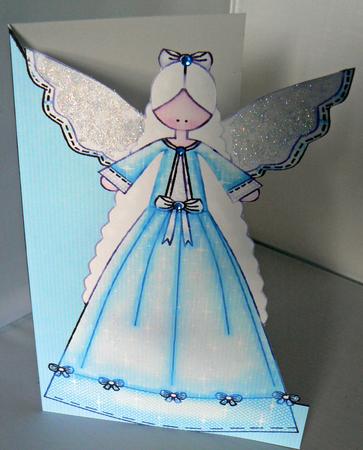 Snowflake Sparkle Angel A5 Shaped Front Print and Fold Card by Audrey Wilson