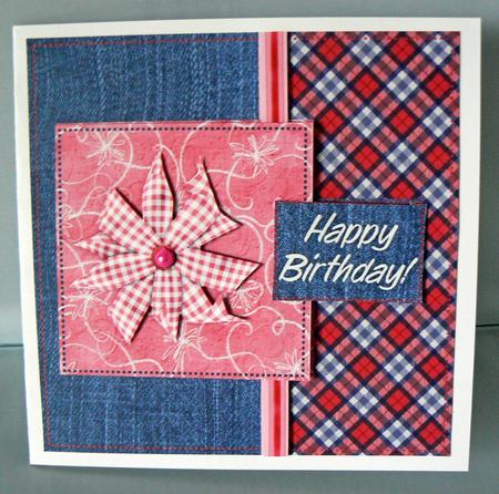 Denim and Plaid Happy Birthday - Female 1 - Quick Card Front by Audrey Wilson