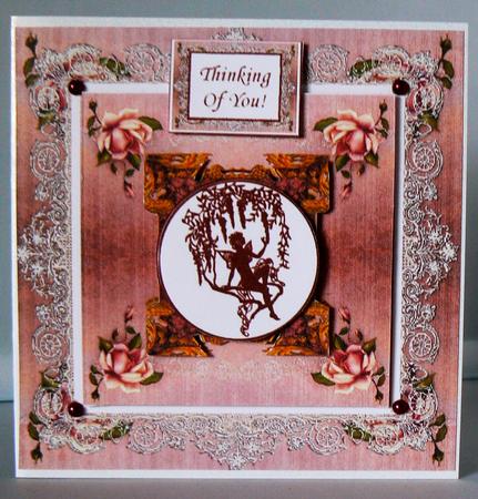 Vintage Wisteria Fairy Lace and Roses Square Pyramage Card by Audrey Wilson