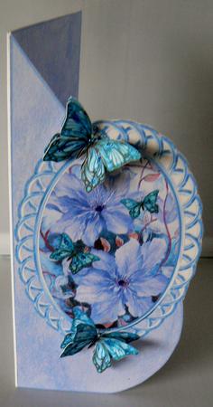Over the Edge Tear Drop with Blue Clematis and Butterflies by Audrey Wilson