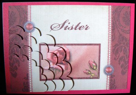 Pink Vintage Rose - Sister - Scalloped Pyramid Card by Audrey Wilson