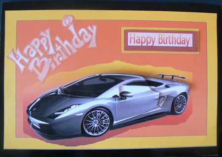 Sport Car on Orange Abstract Decoupage by Audrey Wilson