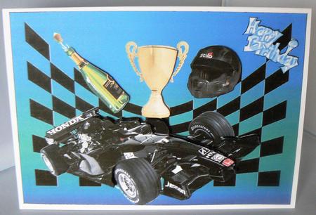 Formula 1 Racing Car Winner Decoupage by Audrey Wilson
