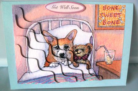 Get Well Soon Dog and Teddy Wavy Corner Stacker Topper by Audrey Wilson