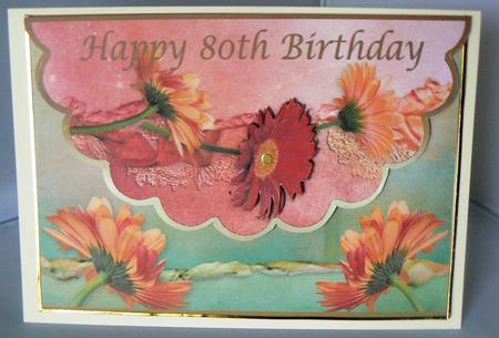 Beautiful Floral Scalloped Edge 80th Birthday Card Front by Audrey Wilson