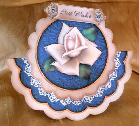 Cream Navy Rose Best Wishes - Scallop Edge Wobble Card by Audrey Wilson