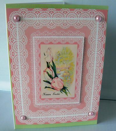 Tulips and Scene with Lace A4 Card Front by Audrey Wilson