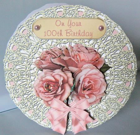 Pink Roses on Lace - 100th Birthday by Audrey Wilson