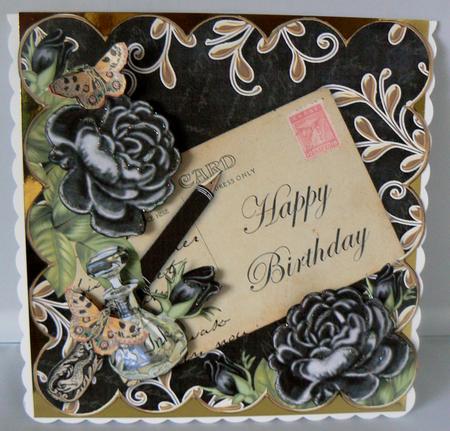 Black Roses Happy Birthday 8in Decoupage Topper by Audrey Wilson