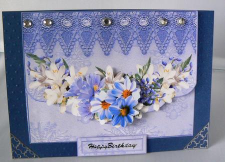 Floral Blue Dendrill Faux Envelope by Audrey Wilson
