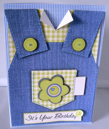 Country Overalls Denim Green - Its Your Birthday - Card by Audrey Wilson