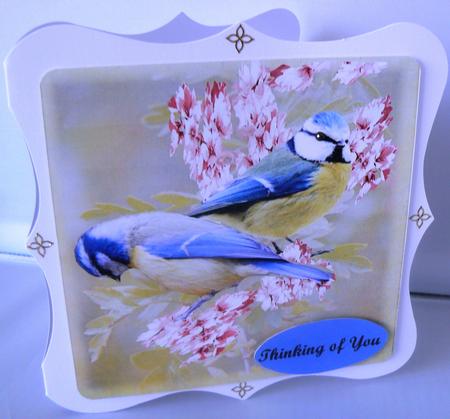 Blue Tits and Blossoms 8x8 Topper by Audrey Wilson