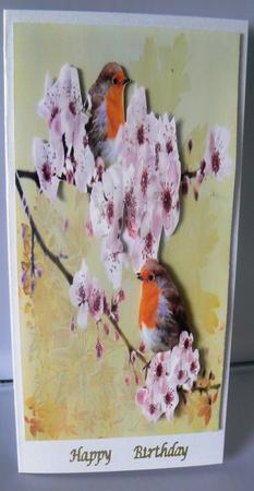 Robins and Almond Blossom Dl with Decoupage. by Audrey Wilson