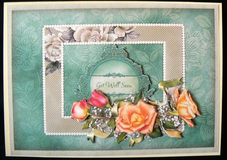 Get Well Soon Roses Card Front with Decoupage by Audrey Wilson