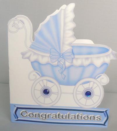 Blue Pram Shaped Card by Audrey Wilson