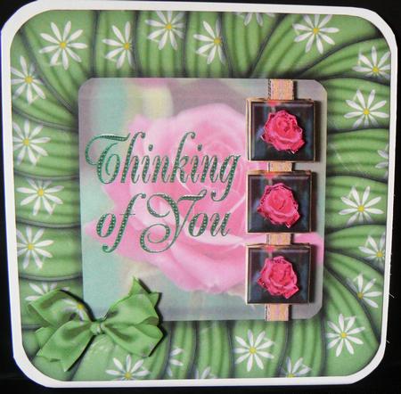 Thinking of You Pink Roses in Green Frame by Audrey Wilson