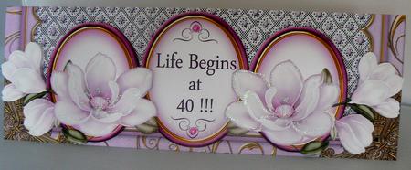 Lilac Magnolia Life Begins at 40 Large Dl Decoupage Card Kit by Audrey Wilson
