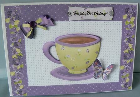 Cup of Tea in Purple Polka Dot Frame by Audrey Wilson