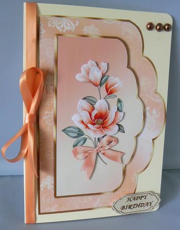 Scalloped Card Front with Peach Magnolias by Audrey Wilson