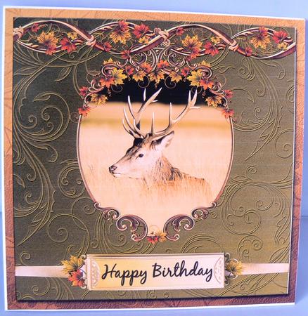 Golden Stag on a Leaf Scroll Frame 8x8 Inch Topper by Audrey Wilson