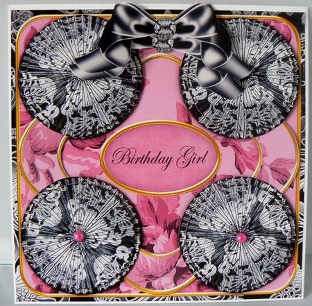 Silver Cerise Damask Birthday Girl 3D Rosette 8in Kit by Audrey Wilson