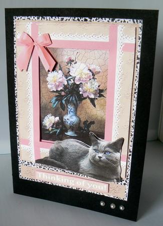 Blue Eyed Kitty and Vase of Paeonias by Audrey Wilson
