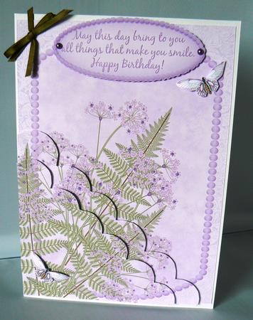 Floral Lilac Color Birthday Card Front with Scallop by Audrey Wilson