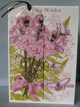 Floral Bookmark Birthday Card Front with Carnations by Audrey Wilson