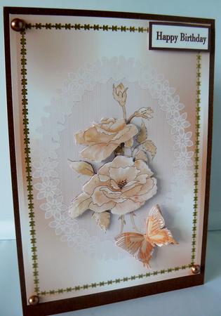 Vintage Rose with Lace and Butterflies Decoupage by Audrey Wilson