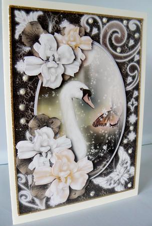 Midnight Swan in Peach Decoupage by Audrey Wilson