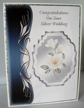 Ivory Magnolias Art Nouveau Card Front - Silver Wedding by Audrey Wilson