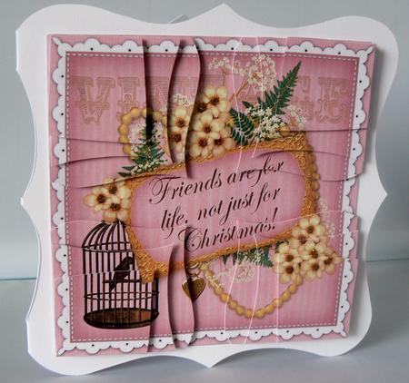 Pink Vintage Birdcage Friends for Life 5in Cross Stacker by Audrey Wilson