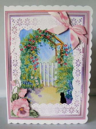 Garden Archway and Black Cat Watercolour Decoupage Sheet by Audrey Wilson