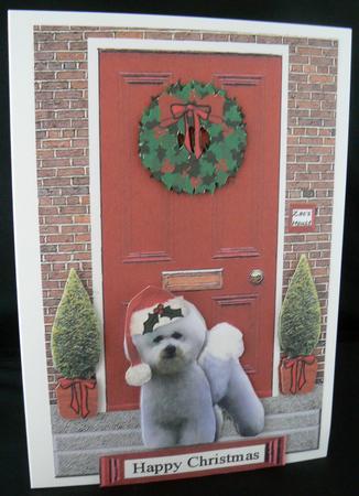 Bichon Frise Christmas Door Step Scene by Audrey Wilson