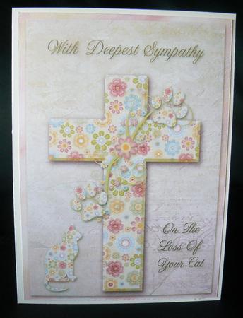 Loss of a Cat Floral Cross Sympathy Card & Insert by Audrey Wilson