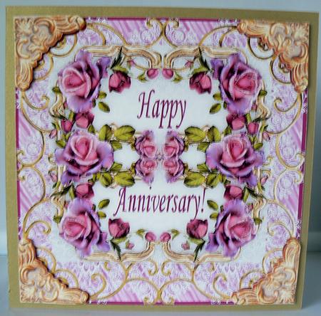 Pink and Mauve Roses Vintage Style 8 x 8 Anniversary Card by Audrey Wilson
