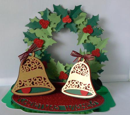 Holly Wreath & Bells Triple Easel Card by Audrey Wilson