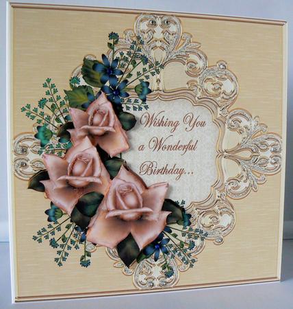 Cream/pink Antique Roses 2 by Audrey Wilson